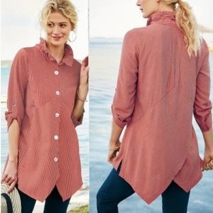 Soft Surroundings Sasha Striped Tunic, Pieced Front & Back Top, Sz M, Tab Sleeve